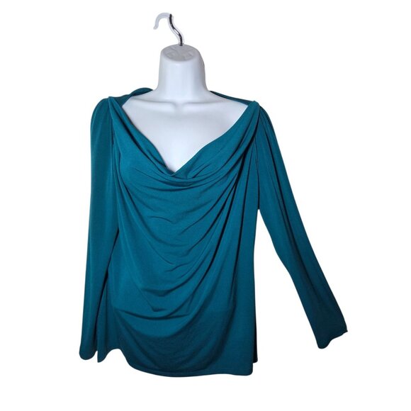 Worthington Tops - Worthington Stretch Scoop Cowl Neck Long Sleeve Blouse Teal L